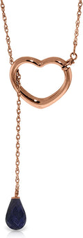Galaxy Gold GG 14K Gold Open Heart with Genuine Saphire Drop Pendant Necklace