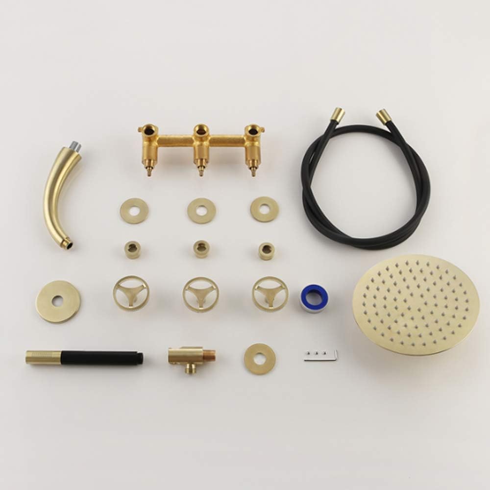 8 Inches Shower System with Hot and Cold Water Wall Mounted Concealed Combo Set Multifunction Faucet with Rainfall Head, Handheld, Brushed Gold and Black