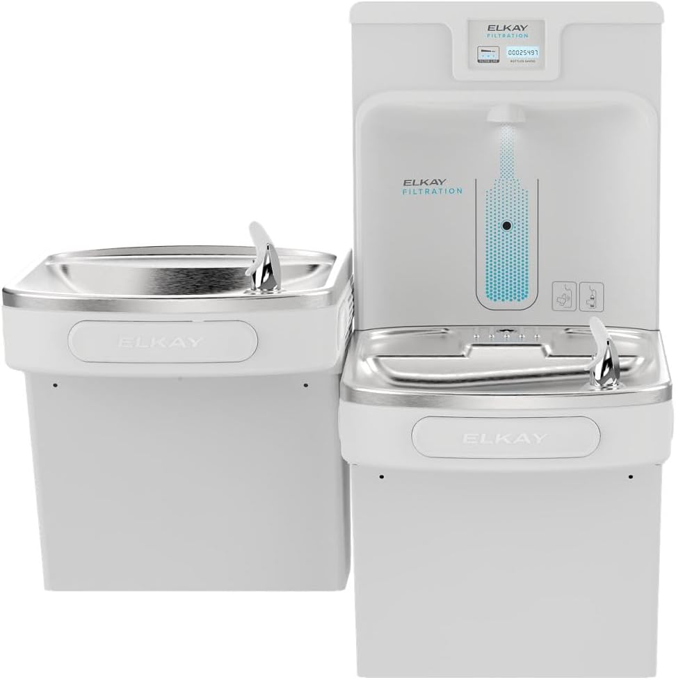 Elkay LZSTL8WSAP-PF Enhanced Filtered Bottle Filler & Bi-Level ADA Cooler Refrigerated Arctic White PFOA/PFOS & Lead Reducing Drop Down Wrapper