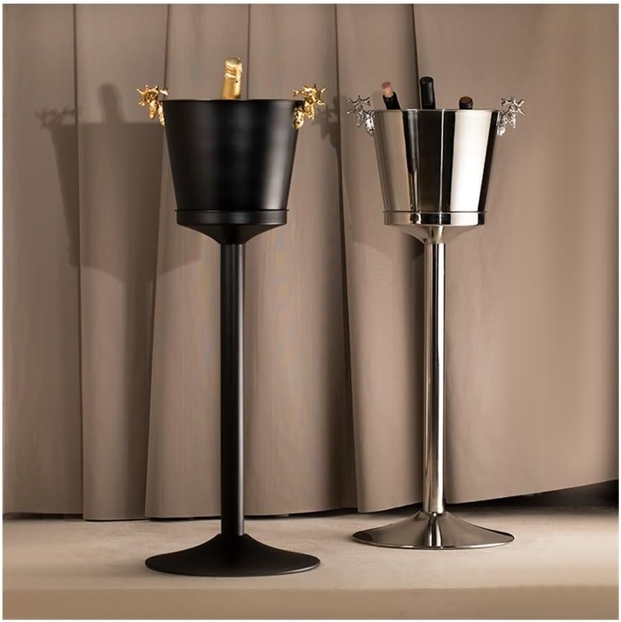 Iice Bucket, Stainless Steel Vertical Spiced Ice Bucket, Outdoor Bar Restaurant Ice Wine Dispenser, Shelf Included,Ice Bucket for Parties(Black)