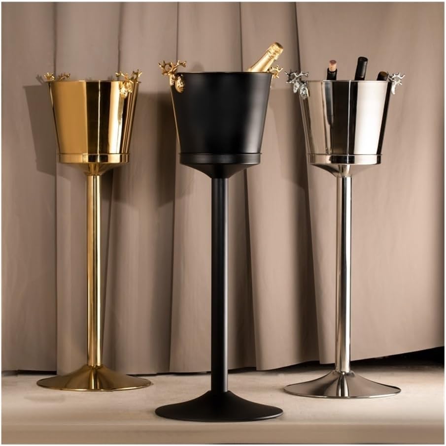 Iice Bucket, Stainless Steel Vertical Spiced Ice Bucket, Outdoor Bar Restaurant Ice Wine Dispenser, Shelf Included,Ice Bucket for Parties(Black)