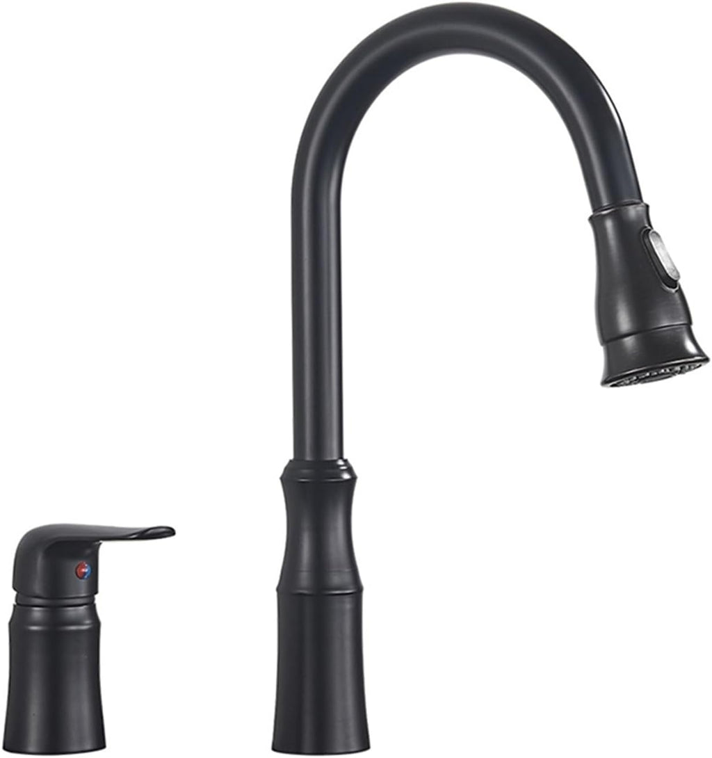 Brass Kitchen Faucet Pull Out Flexible Sink Mixer Taps Hot & Cold Water Mixer Cranes Water Saving Bathroom Faucets(Black B)
