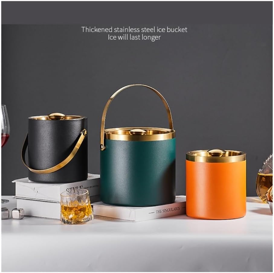 Ice Bucket, 3L Stainless Steel Ice Bucket, Double Insulated and Cooled Ice Bucket Ice Buckets For Parties(Green)