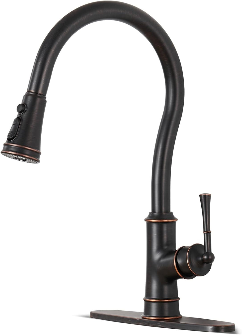Kitchen Faucets with Pull Down Sprayer, Oil Rubbed Bronze High Arc Antique Brass Single Handle Vintage Kitchen Sink Faucet with 1 or 3 Hole Deck Plate for Farmhouse Laundry Camper Rv Bar