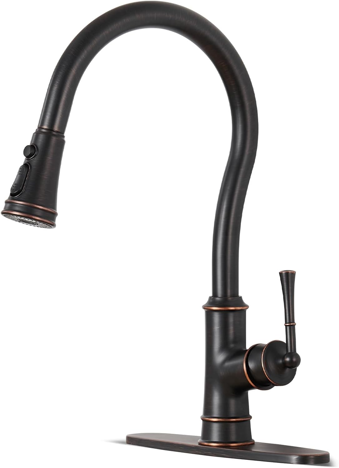 Kitchen Faucets with Pull Down Sprayer, Oil Rubbed Bronze High Arc Antique Brass Single Handle Vintage Kitchen Sink Faucet with 1 or 3 Hole Deck Plate for Farmhouse Laundry Camper Rv Bar