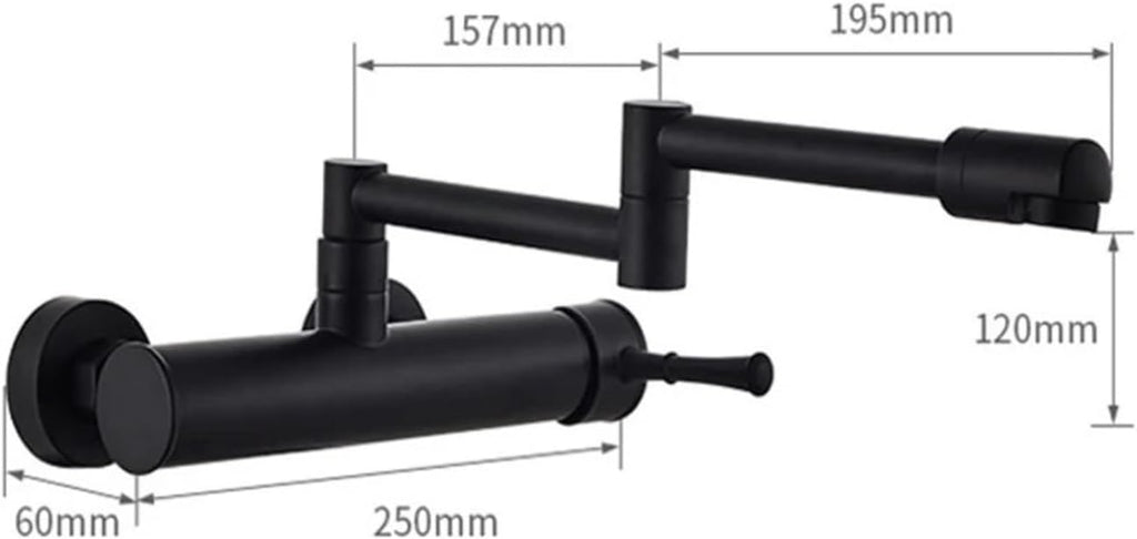 Brass Wall Mounted Dual Hole Kitchen Sink Foldable Mixer Tap Rotating Cold Hot Water Faucets(Black)