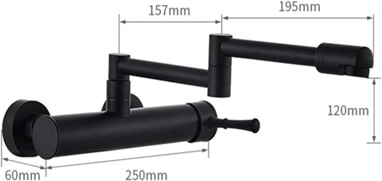Brass Wall Mounted Dual Hole Kitchen Sink Foldable Mixer Tap Rotating Cold Hot Water Faucets(Black)