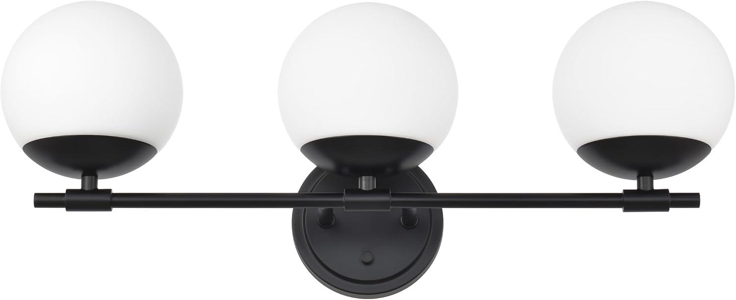 Black Bathroom Vanity Light Fixtures, 3 Light Globe Wall Sconce Lighting Over Mirror, Modern Vanity Lights for Bathroom, Mirror Cabinets Hallway Stairs, Standard E26 Base, Matte Black