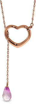 Galaxy Gold GG 14K Gold Open Heart with Genuine Pink Topaz Drop Pendant Necklace