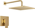 Lava Odoro 12-inch Modern Square Shower Faucet Set Champagne Gold, Shower Trim Kit with Rough-in Valve High Pressure Gold Rainfall Shower Head and Handle Set, (Valve Included), SF106-CB