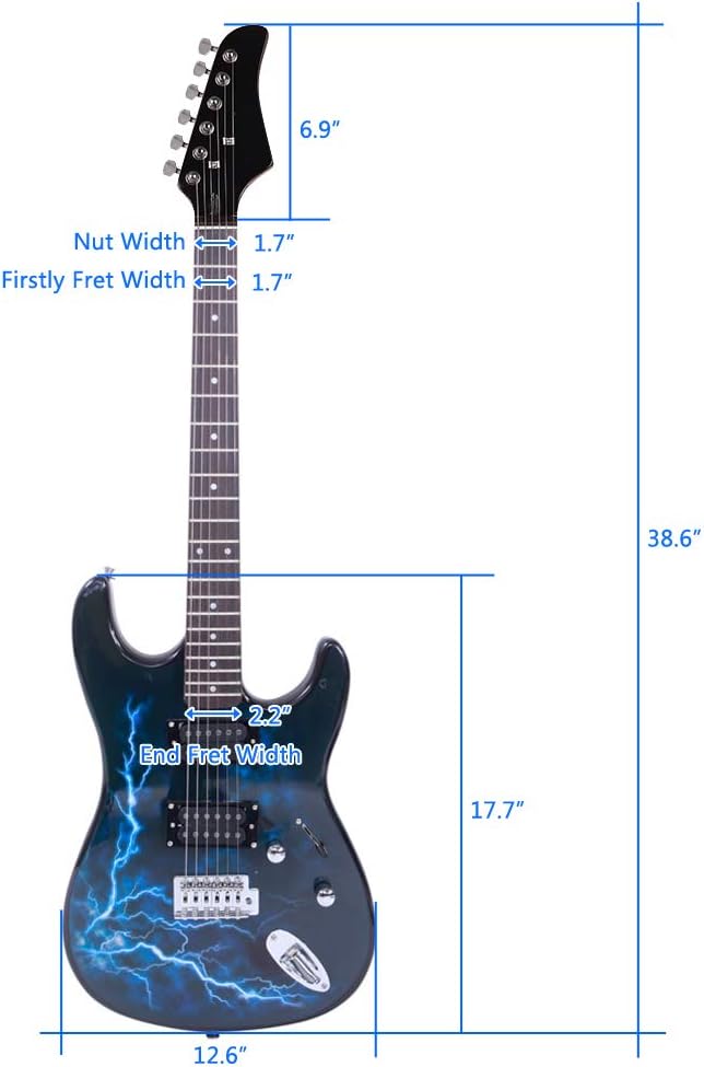 Full Size Electric Guitar Kit,39 Inch Beginner Electric Guitar,Complete Electric Guitars Set with Bag, Shoulder Strap, Power Wire, Wrench Tool,Tremolo Arm and Picks,Black and Dark Blue