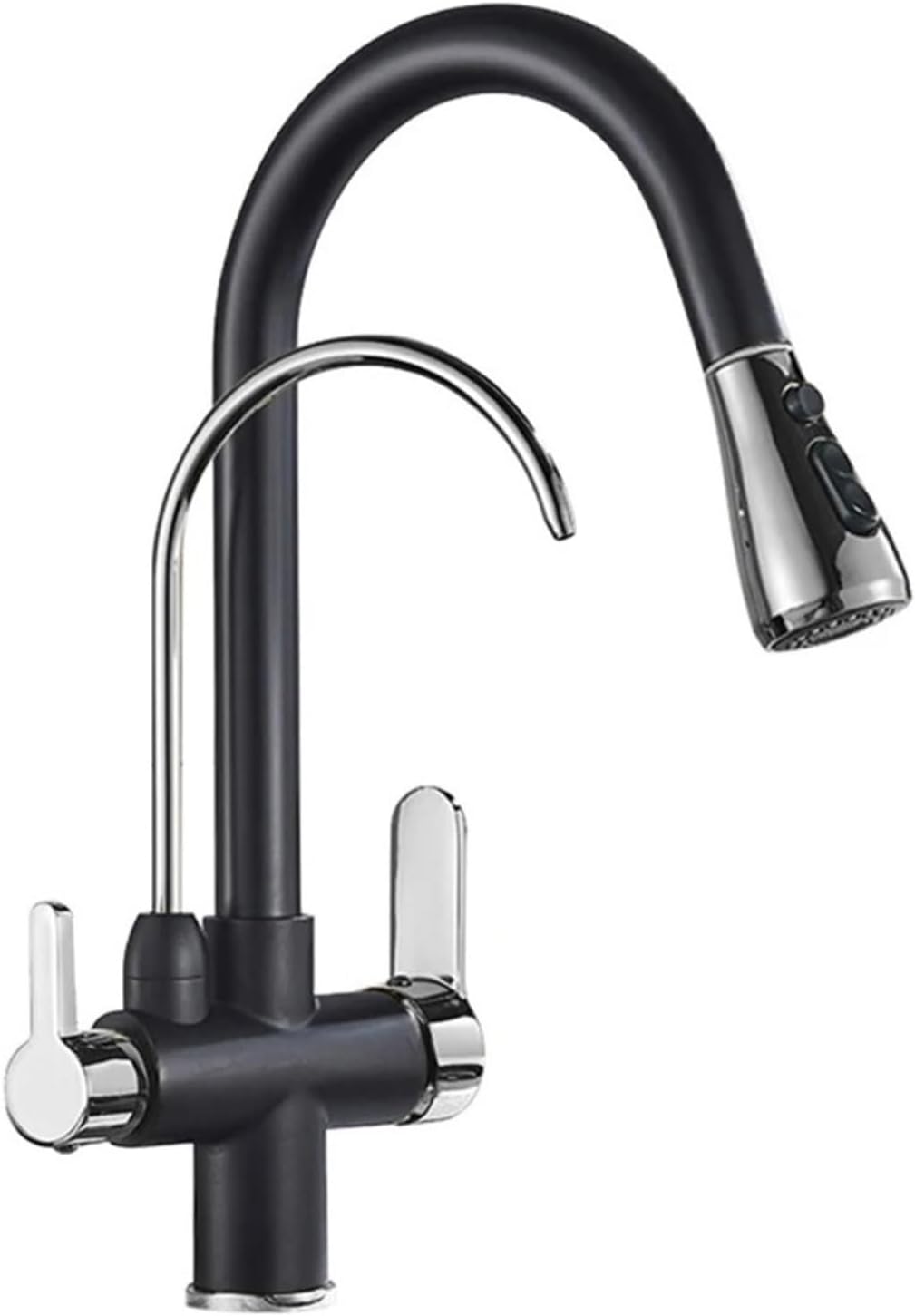 Filter Kitchen Faucet Brass Kitchen Faucet with Pure Water Pull Out Rotatble Hot Cold(Black Chrome)