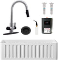Westbrass BK13341-2062 33' Single Bowl Reversible Apron Front Solid Surface Kitchen Sink with 4 in 1 Function Faucet, Dual Water Filters, Drain Basket and Soap Dispenser, Stainless Steel/Matte Black