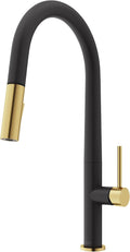 VIGO Greenwich 18'' H Single Handle Pull-Down Sprayer Kitchen Faucet in Matte Black and Matte Brushed Gold-VG02029MBMGB