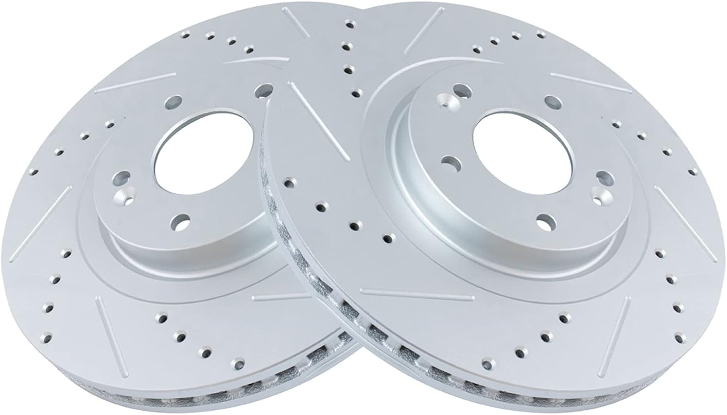 TRQ Performance Front Brake Pad and Rotor Set Ceramic Coated Drilled Slotted Vented Rotors Compatible with 2013-2018 Hyundai Santa Fe Sport 2014-2015 Kia Sorento