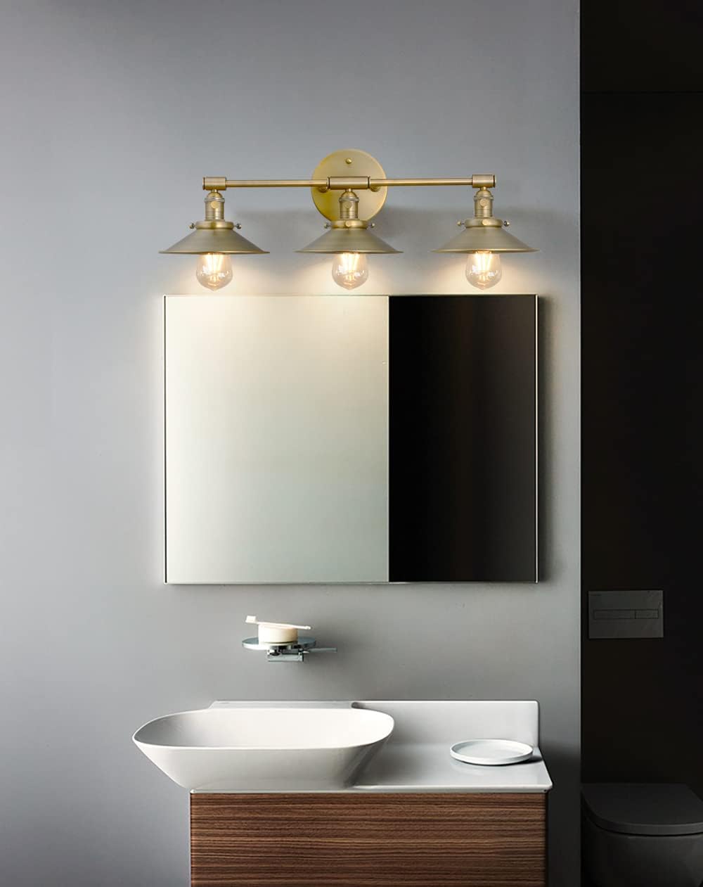 Phansthy Antique Brass Wall Sconce 3 Light Vanity Light with 7.87' Metal Flared Light Shade