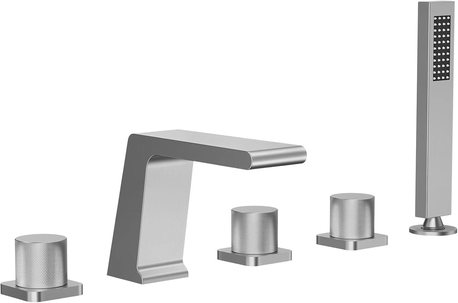 Bathtub Faucet Set with 3 Handle, Deck Mount 5 Hole Roman Waterfall Spout Bath Tub Faucet with Valve, Brushed Nickel