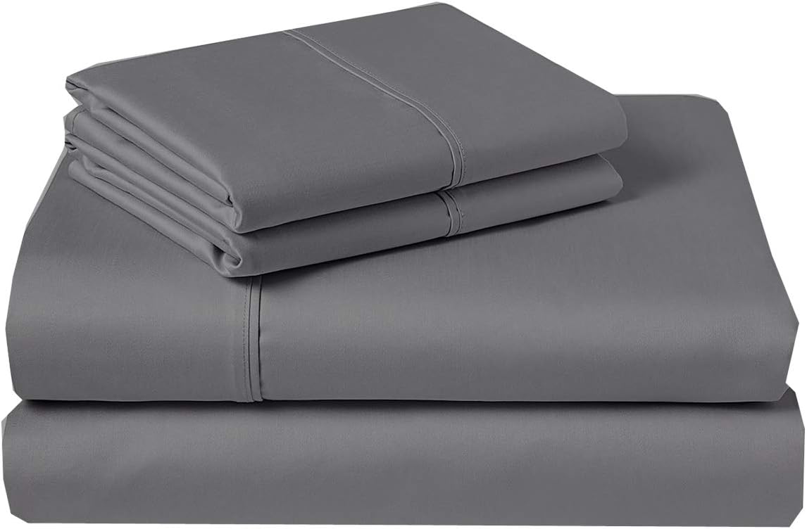 Pure 1000 Thread Count Egyptian Cotton- Sateen Weave- Olympic Queen(66' X 80') Dark Grey Sheet Set - 4-Piece 14'-18' Inches Standard Drop Length Elastic Bounded