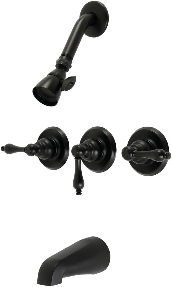 Kingston Brass KB230AL Victorian Triple-Handle Tub and Shower Faucet in Matte Black