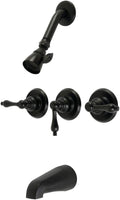 Kingston Brass KB230AL Victorian Triple-Handle Tub and Shower Faucet in Matte Black