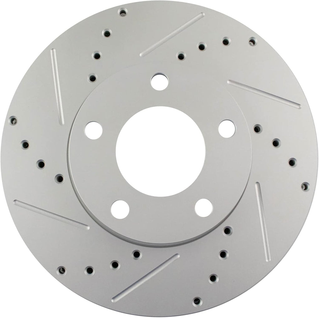 TRQ Performance Front Brake Pad and Rotor Set Ceramic Coated Drilled Slotted Compatible with 2004-2013 Mazda 3