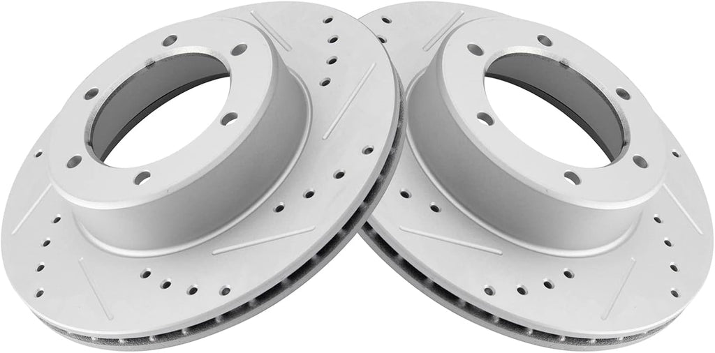 TRQ Performance Front Ceramic Brake Pad and Rotor Set Coated Drilled Slotted Compatible with 1990-1991 Toyota 4Runner 1994-1995 Toyota Pickup 4 Wheel Drive