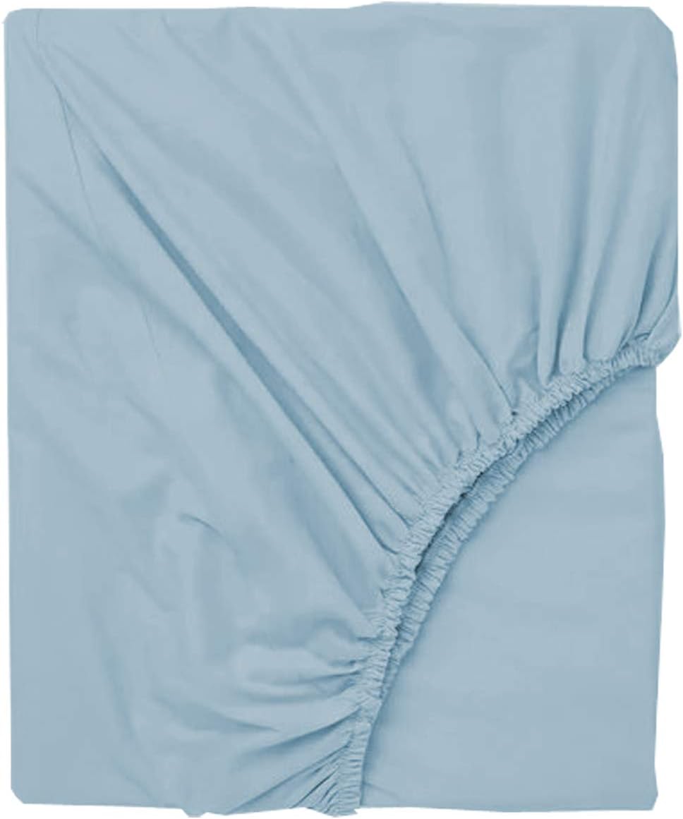 Pure 1000 Thread Count Egyptian Cotton- Sateen Weave- Olympic Queen(66' X 80') Light Blue Sheet Set - 4-Piece 14'-18' Inches Standard Drop Length Elastic Bounded