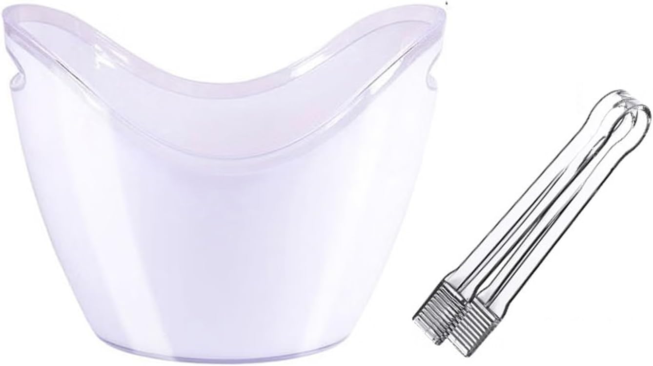Ice Bucket 8 Liter Acrylic Ice Bucket with Ice Tongs, Plastic Tub Oval Storage Bucket Ice Buckets for 2 Wine or Champagne Bottles Ice Bucket Ice Buckets For Parties(Clear)