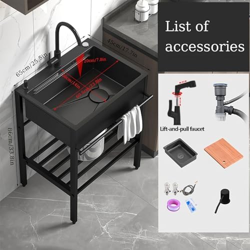 Freestanding Outdoor Utility Sink, 304 Stainless Steel Single Bowl, 360° Rotating Hot & Cold Water Faucet, Soap Dispenser - Ideal for Home Kitchen, Garden, Restaurant, Garage