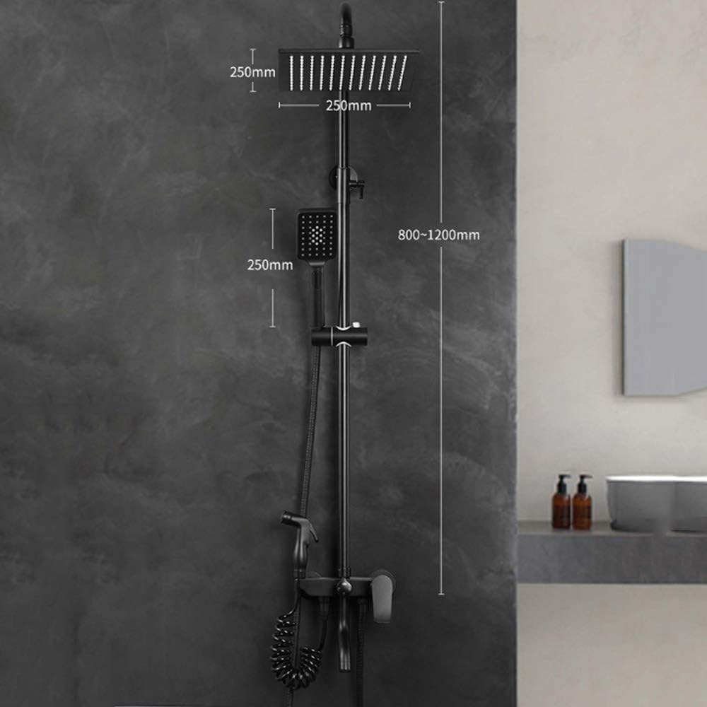 10 Inch Black Shower System with Cold and Hot Water Wall Mounted Faucet Set Multifunction Combo with Bathtub Spout, LED Head, Handheld, Bidet Sprayer