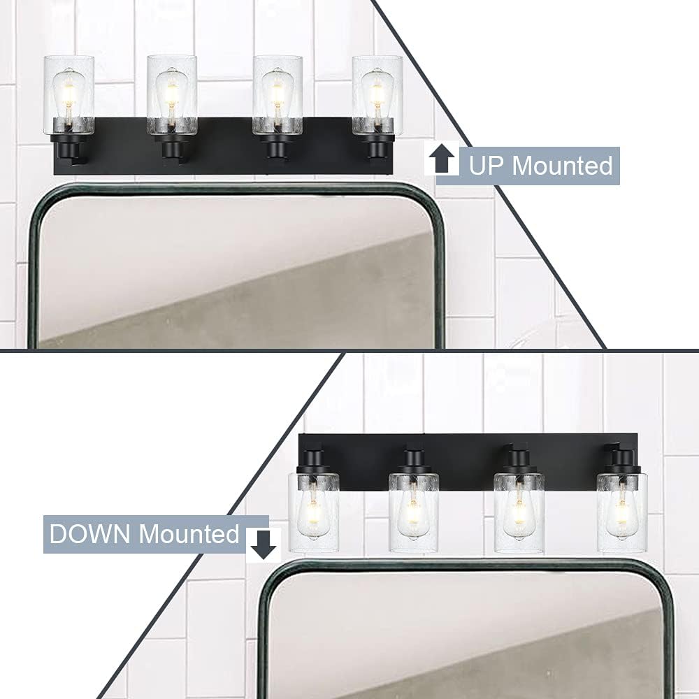 Bathroom Vanity Light Fixtures 4-Lights Seeded Glass Cylinder Shade Modern Farmhouse Wall Sconce Lighting Bath Vanity Lights Over Mirror