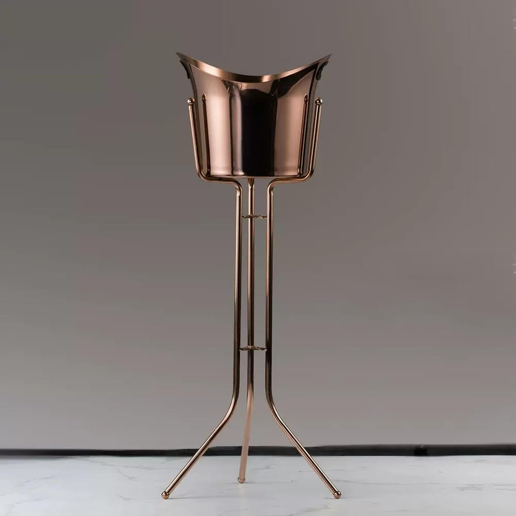 Keep Ice Frozen Longer Ice Bucket with Stand Stainless Steel Floor Wine Bar Vertical Cooler for Indoor and Outdoor for parties(Rose Gold)