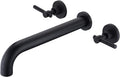 Wall Mount Tub Filler Matte Black Tub Faucet High Flow Two Handles Solid Brass, Long Spout Reach, sumerain
