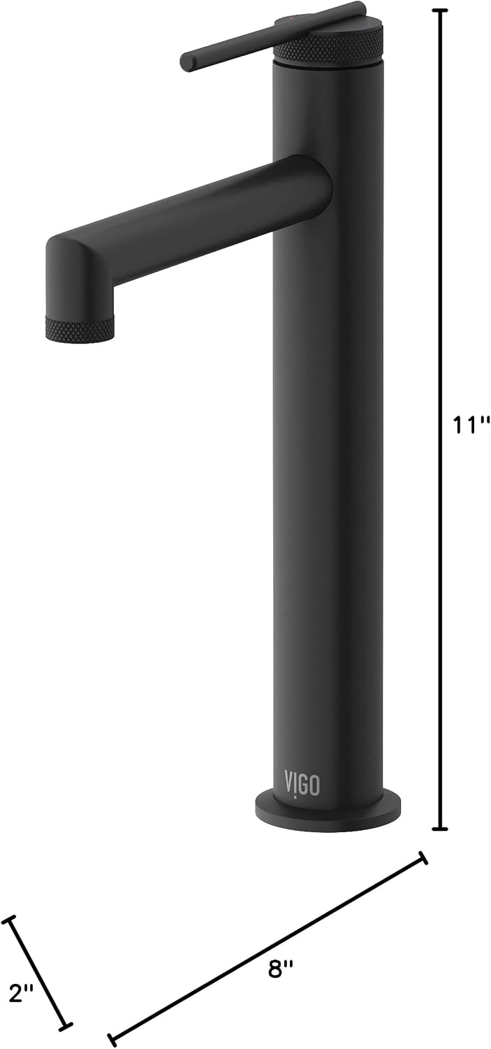 VIGO Sterling Single-Handle Single-Hole Mount Vessel Bathroom Sink Faucet, 11-Inch, Matte Black, Modern Design, Solid Brass, 1.2 GPM WaterSense & Ceramic Disc Valve, Corrosion-Resistant
