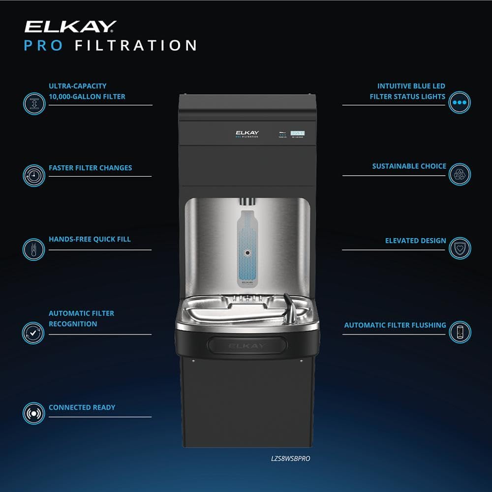 Elkay Pro Filtration LZS8WSBPRO Bottle Filling Station & Single ADA Cooler Refrigerated Black