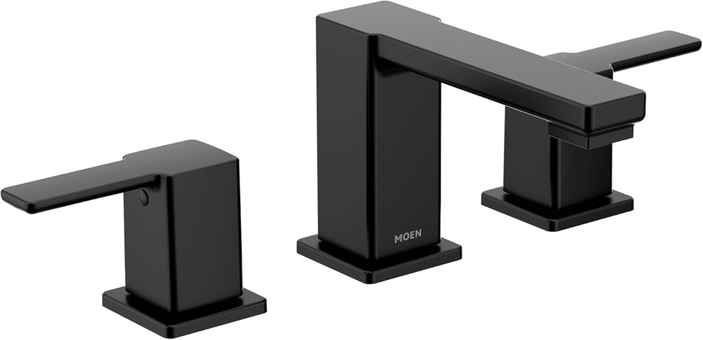 Moen 90 Degree Matte Black Two-Handle Widespread Modern Bathroom Faucet, Valve Required, TS6721BL