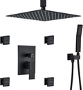 Rain Shower System With Complete 4 Pcs Body Sprays Jets And Pressured Balance Rough-in Valve,12Inch Rainfall Shower Head And Handheld, Modern Matte Black Ceiling Mount Shower Faucets Sets