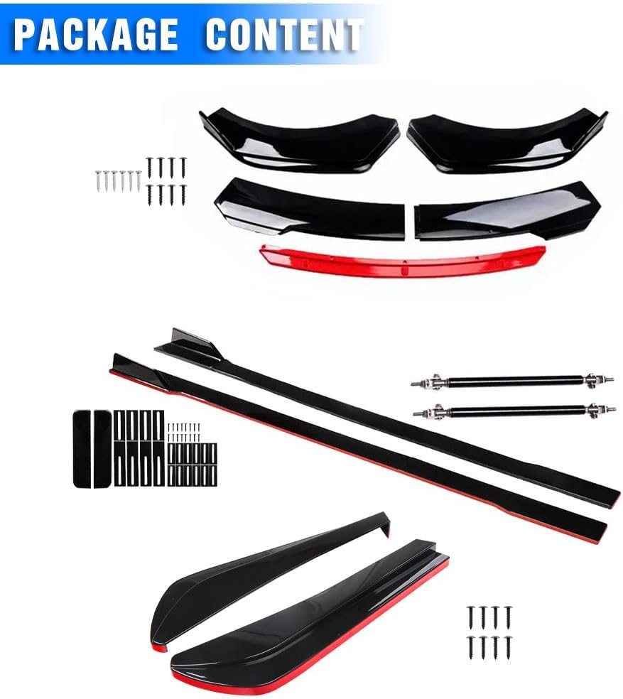 Universal Car Body Kit - Front Bumper Lip Spoiler Splitter Air Dam, Side Skirt Extensions, Rear Diffuser | Fits 69'-73' Wide Cars
