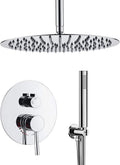Ceiling Shower System, Chrome Shower Fixture Has 12 Inch Rain Shower Head with Handheld, All Metal Shower Faucet Sets Complete with Brass Valve