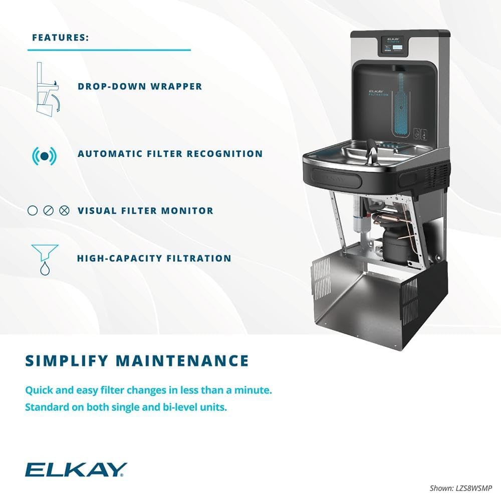 Elkay LZS8WSAP-W1 Enhanced Filtered Connected Bottle Filler & Single ADA Cooler Refrigerated Arctic White Lead Reduction Drop Down Wrapper
