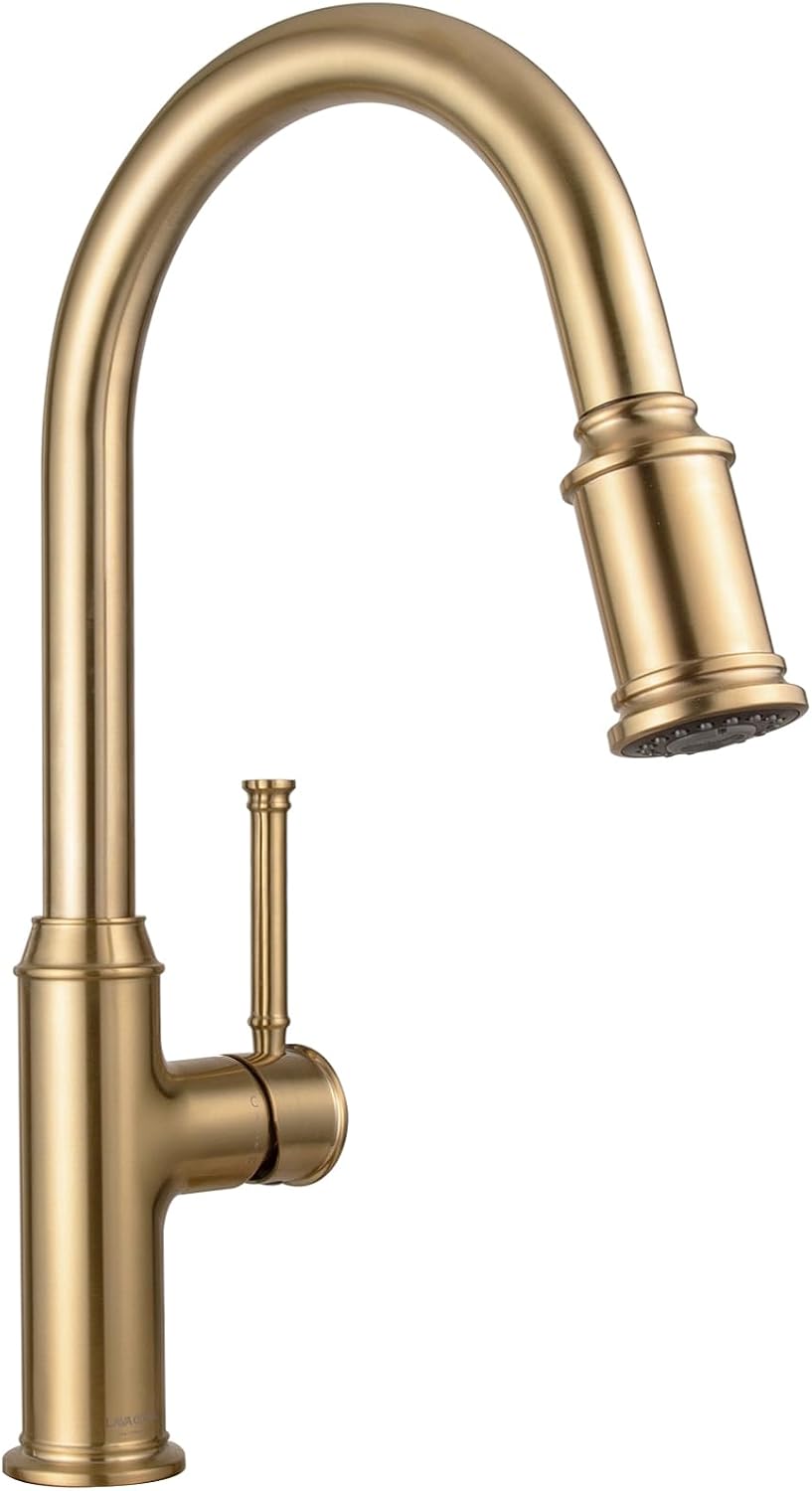Lava Odoro Champagne Gold Kitchen Faucet with Pull Down Sprayer, Single Handle Kitchen Sink Faucet, Gold Faucet for Kitchen Sink 1 Hole and 3 Hole, Deck Plate Included, KF421-CB