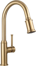 Lava Odoro Champagne Gold Kitchen Faucet with Pull Down Sprayer, Single Handle Kitchen Sink Faucet, Gold Faucet for Kitchen Sink 1 Hole and 3 Hole, Deck Plate Included, KF421-CB