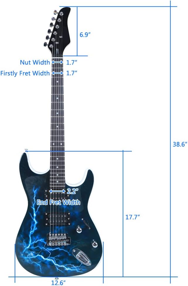 Full Size Electric Guitar Kit,39 Inch Beginner Electric Guitar,Complete Electric Guitars Set with Bag, Shoulder Strap, Power Wire, Wrench Tool,Tremolo Arm and Picks,White and Dark Blue
