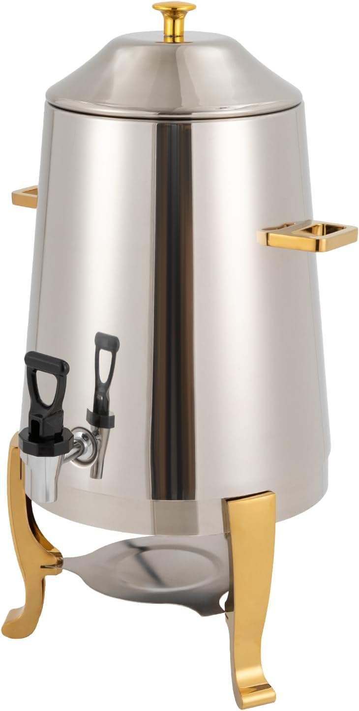 3.43 Gallon/13L Hot Beverage Dispenser,Food Grade Stainless Steel Coffee Chafer Hot Drinks Dispenser with Faucet&Fuel Tray,Alcohol-heating for Home,Hotel,Party,Restaurant,Gold