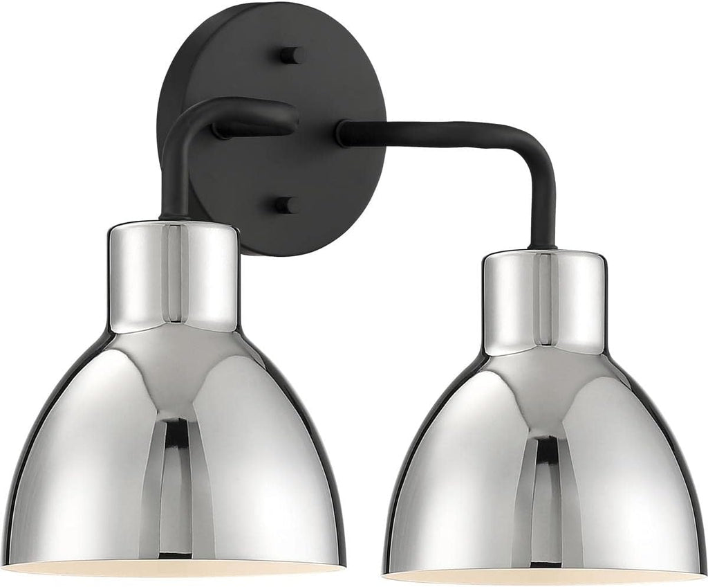 Nuvo 60/6772 Sloan 2 Light Bathroom Vanity Wall Light Fixture, Matte Black and Polished Nickel Finish