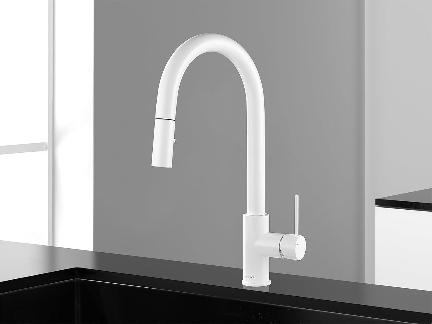 AguaStella AS60W Shiny White Kitchen Sink Faucet with Pull Down Sprayer Single Handle