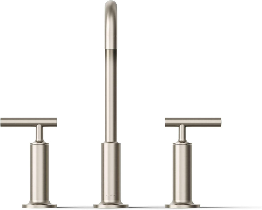 KOHLER K-14408-4-BN Purist® Widespread Bathroom Sink Faucet, 3-Hole, Widespread High Lever Handles and High Gooseneck Spout, 1.2 GPM, Vibrant Brushed Nickel