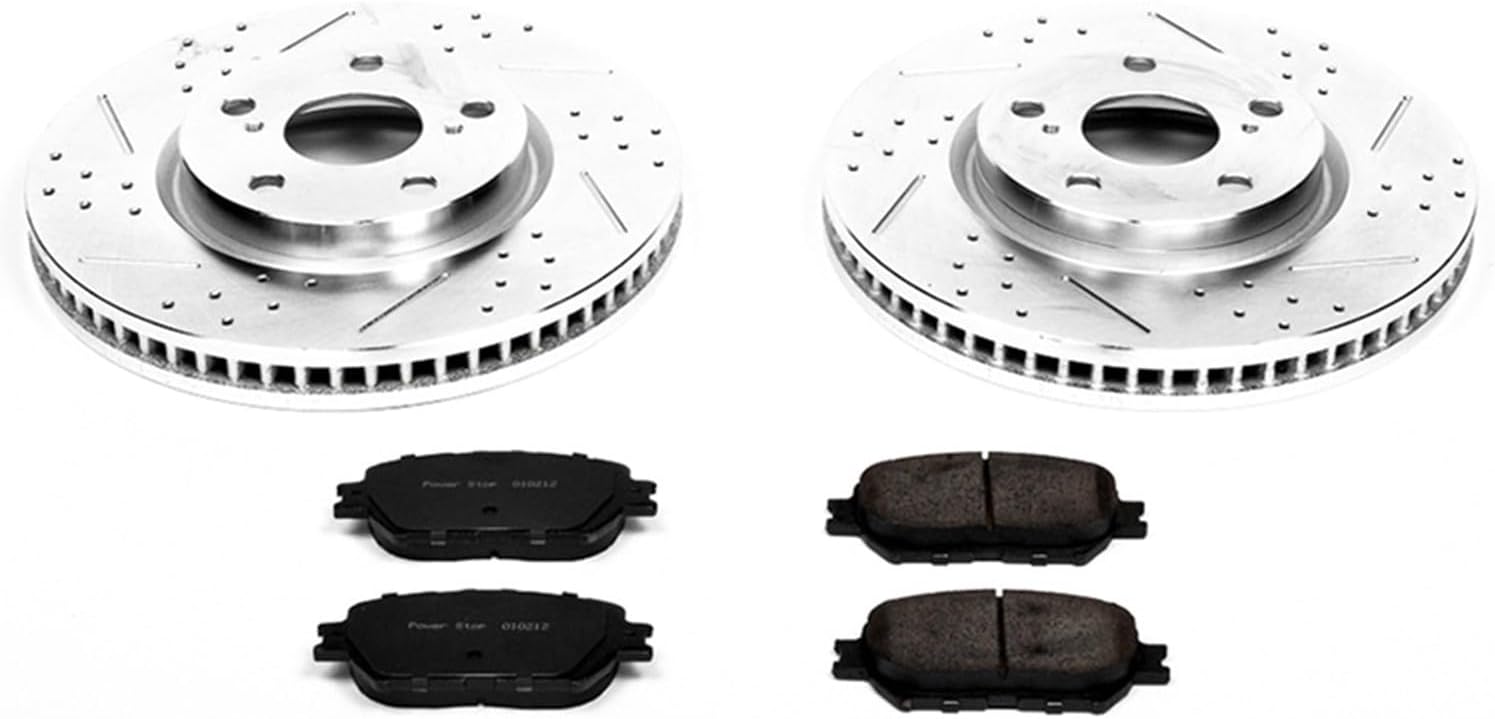 PowerStop Front Brake Kit for Lexus GS300 2006 | Lexus IS250 2009-15 - Drilled and Slotted Disc Rotors with Carbon-Fiber Ceramic Brake Pads Replacement, K5272
