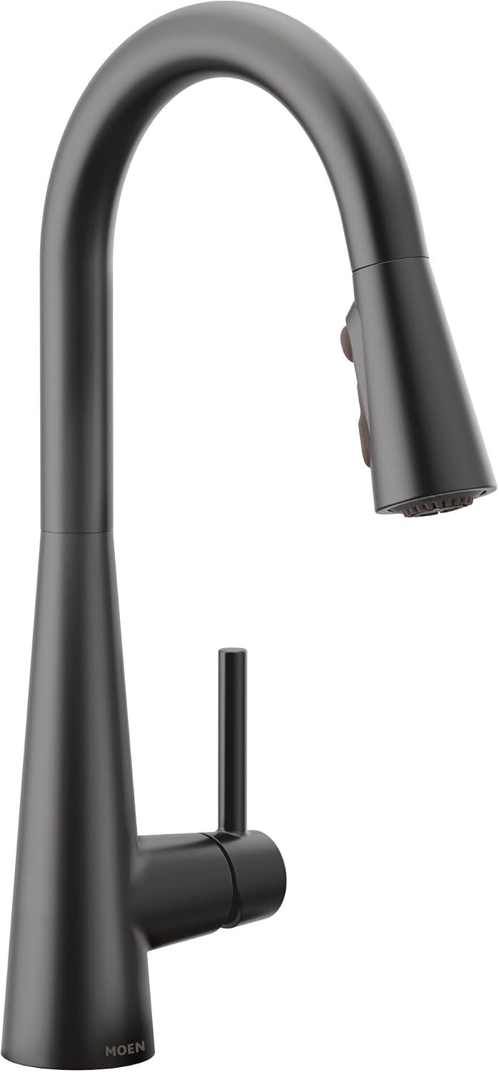 Moen Sleek Matte Black Pulldown Kitchen Faucet Featuring Pull Down Sprayer with Power Boost, High Arc Modern Kitchen Faucet, One-Handle Easy Installation, 7864BL