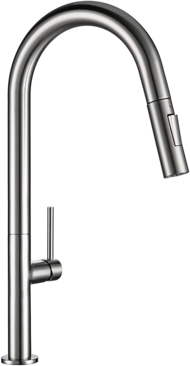 Brass 360 Degree Rotation Kitchen Hot Cold Water Sink Taps Pull Out Spout Deck Mounted Kitchen Faucet(Brushed Nickel)